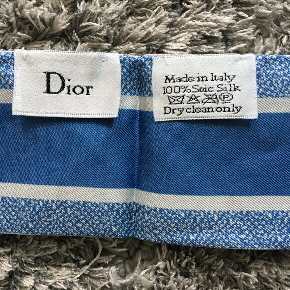 Christian Dior Silk Floral White and Blue Twilly - Picture 3 of 3